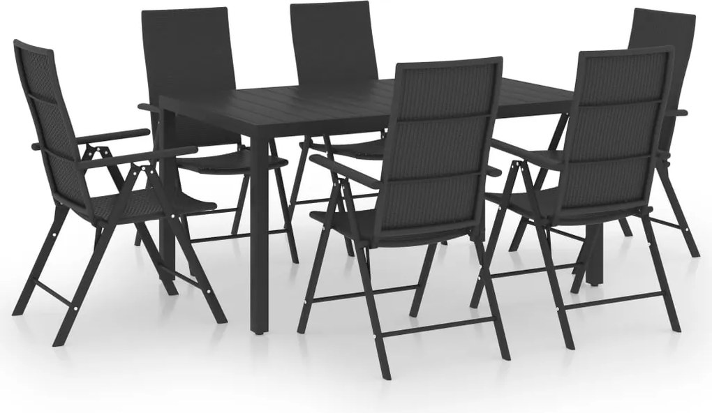 vidaXL Set mobilier de grădină, 7 piese, negru