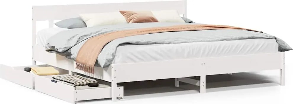 vidaXL Cadru de pat fără saltea, alb, 180x200 cm, lemn masiv pin