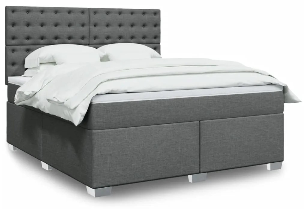 vidaXL Pat box spring cu saltea, gri închis, 180x200 cm, textil
