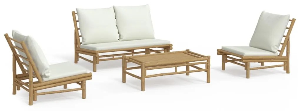 3156481 vidaXL Set mobilier de grădină, cu perne alb crem, 4 piese, bambus