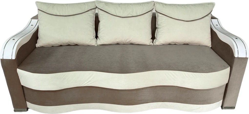Canapea DIANA extensibila, 3 locuri, cu lada de depozitare, catifea maro cappuccino si crem , 220x100x80 Maro Cappuccino + Crem, Catifea