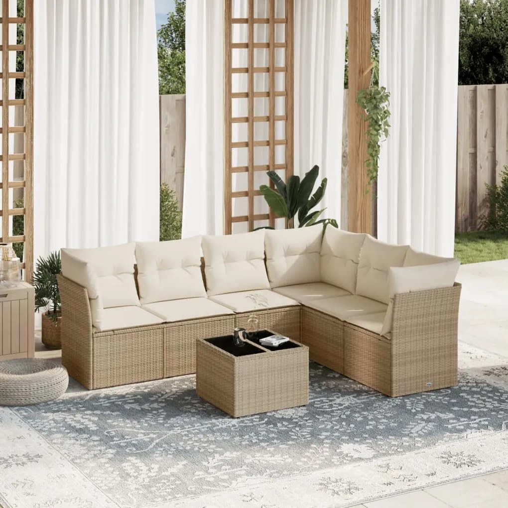 vidaXL Set canapele de grădină, 7 piese, cu perne, bej, poliratan