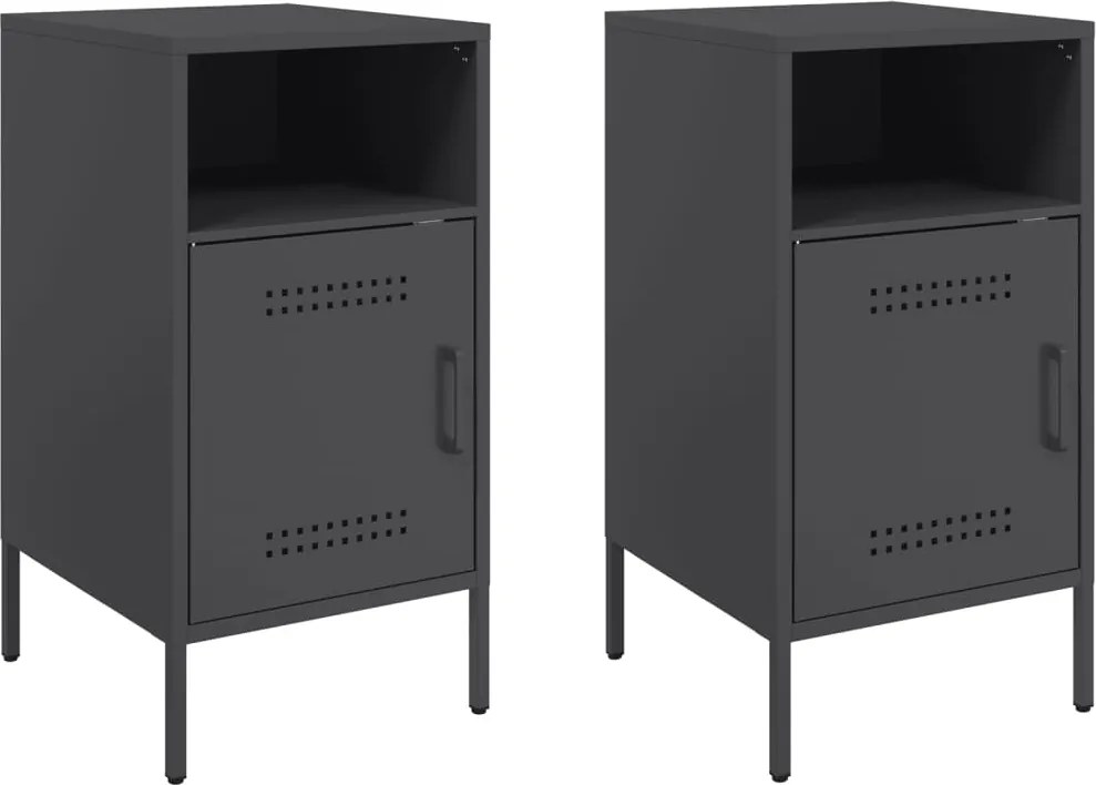 vidaXL Noptiere, 2 buc., negru, 36x39x68 cm, oțel