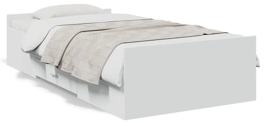 3280342 vidaXL Cadru de pat cu sertare, alb, 90x190 cm, lemn prelucrat