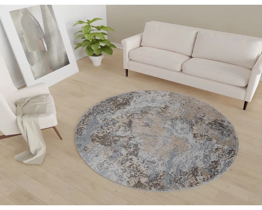Covor albastru deschis/maro deschis lavabil rotund ø 80 cm Sandstorm – Vitaus