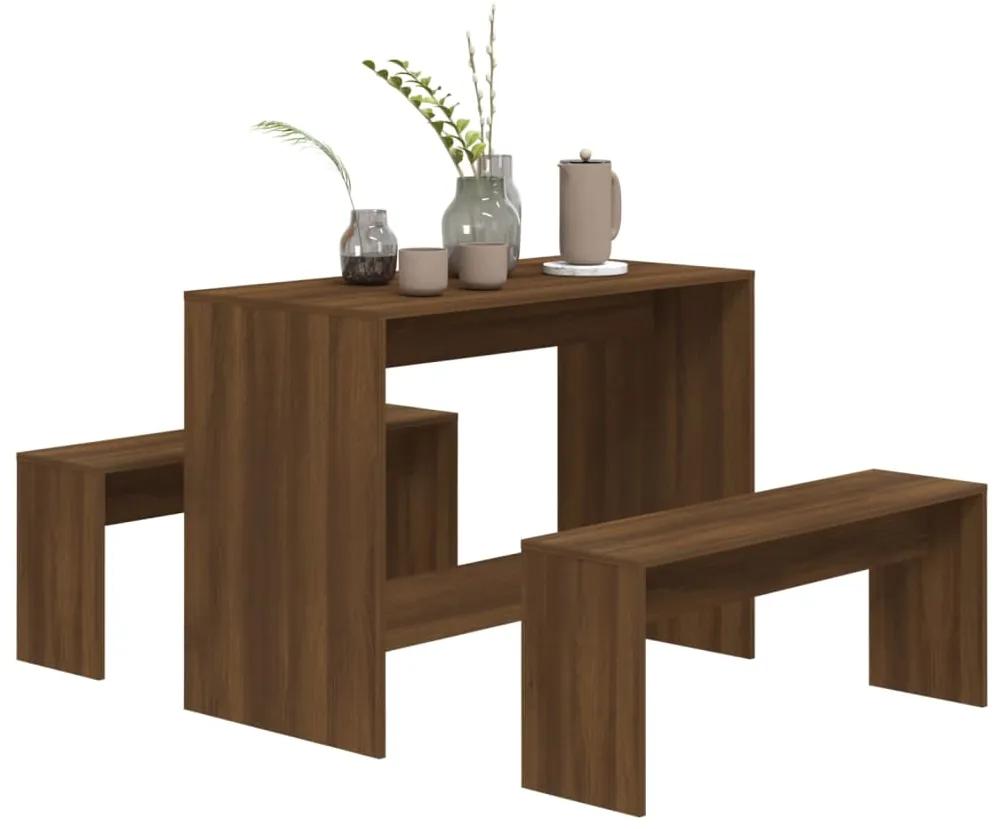 Set mobilier de bucătărie, 3 piese, maro, stejar, pal
