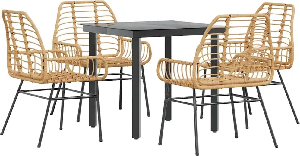 vidaXL Set de sufragerie de grădină 5 piese sticlă maro din poli ratan