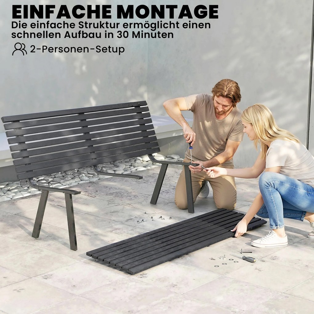 Outsunny Bancă de grădină 3 locuri, rezistentă la intemperii, metal, bancă pentru exterior cu șezut lat, design cu lamele, până la 240 kg 154 x 68 x 88 cm | Aosom Romania