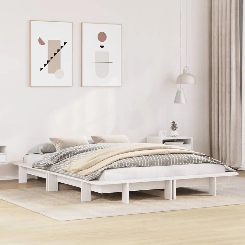 vidaXL Cadru de pat fără saltea, alb, 120x190 cm, lemn masiv pin