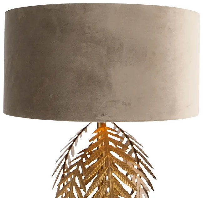 Lampă de podea vintage aurie 145 cm cu abajur din catifea taupe 50 cm - Botanica