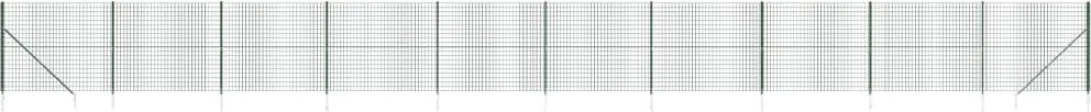 vidaXL Gard plasă de sârmă cu țăruși de fixare, verde, 1,6x25 m
