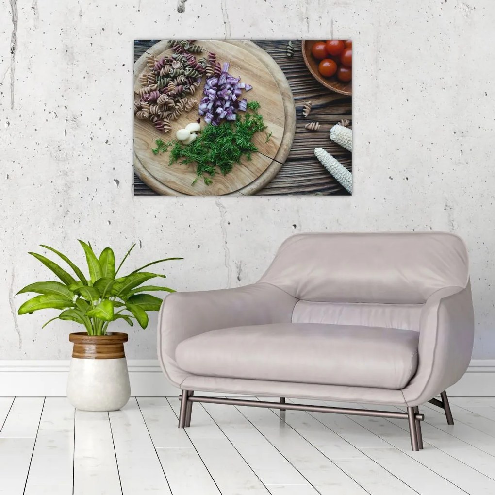 Tablou pe sticlă - Din tocătorul bucătăriei (70x50 cm)
