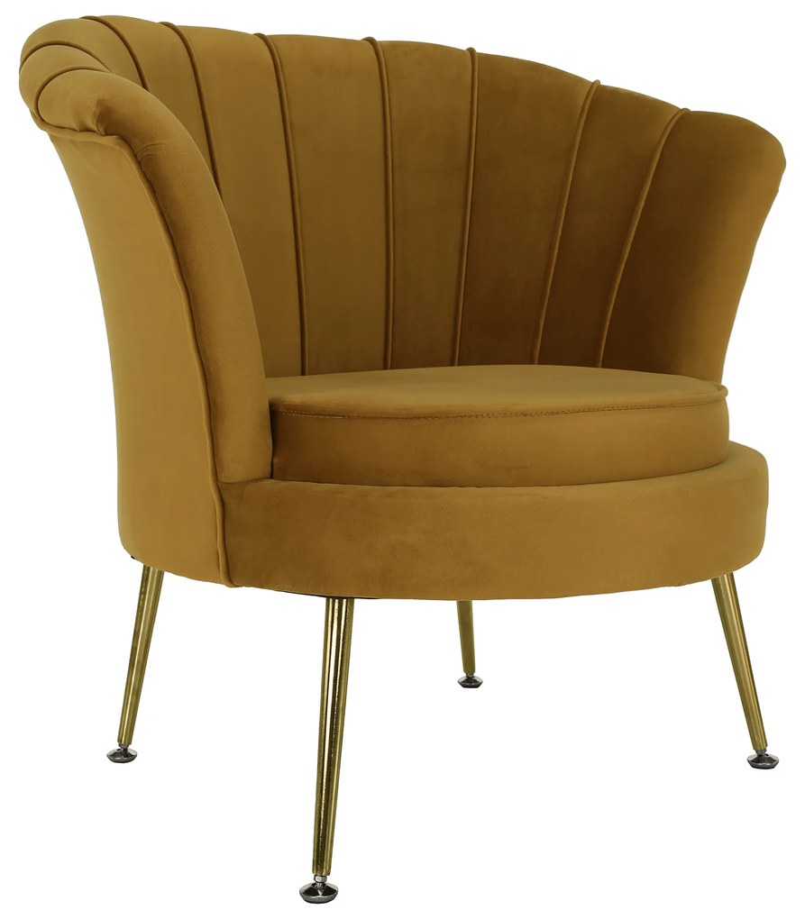Fotoliu în stil Art-deco, catifea Velvet muştar/crom auriu, NOBLIN NEW