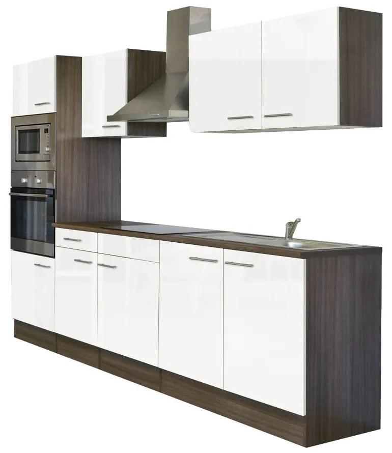 Mobilă de bucătărie Yorki cu corp din stejar Yorki, față alb satinat, dimensiune 270 cm