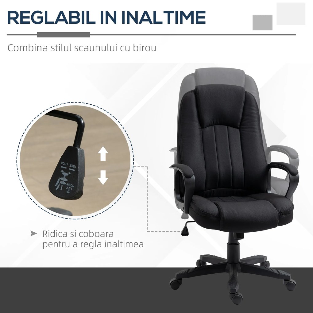 Fotoliu Birou cu Masaj, Interfata USB si Inaltime Reglabila, Tesatura efect in, Roti pivotante 60x74x106-116cm, Negru Vinsetto | Aosom Romania