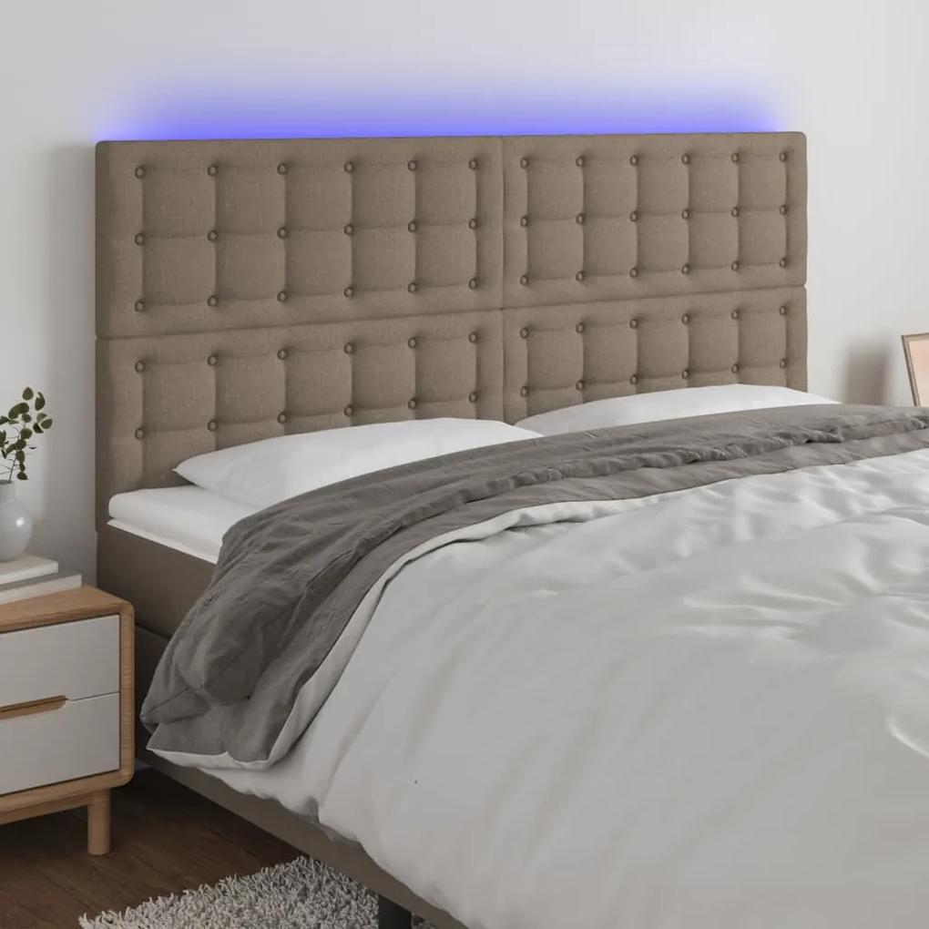 3122884 vidaXL Tăblie de pat cu LED, gri taupe, 200x5x118/128 cm, textil