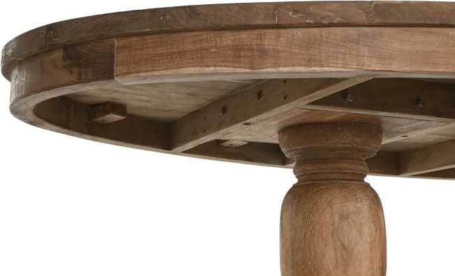 Masă dining sculptată ovală din lemn de tec, natur, 10 locuri, cu două coloane strunjite, 78 x 220 x 110 cm, „Aurea”