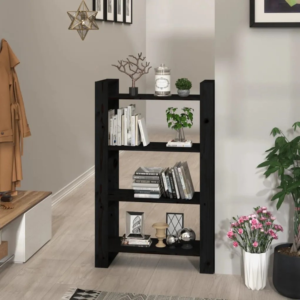 vidaXL Bibliotecă/Separator cameră negru 80x35x125 cm lemn masiv pin