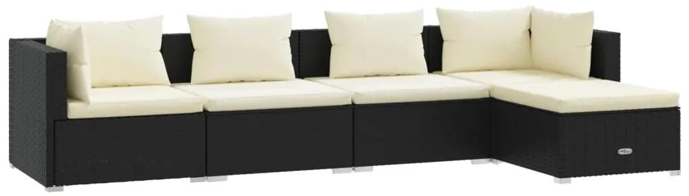 3101655 vidaXL Set mobilier de grădină cu perne, 5 piese, negru, poliratan