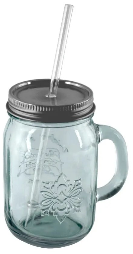 Pahar din sticlă reciclată cu pai și capac Ego Dekor Authentic, 550 ml