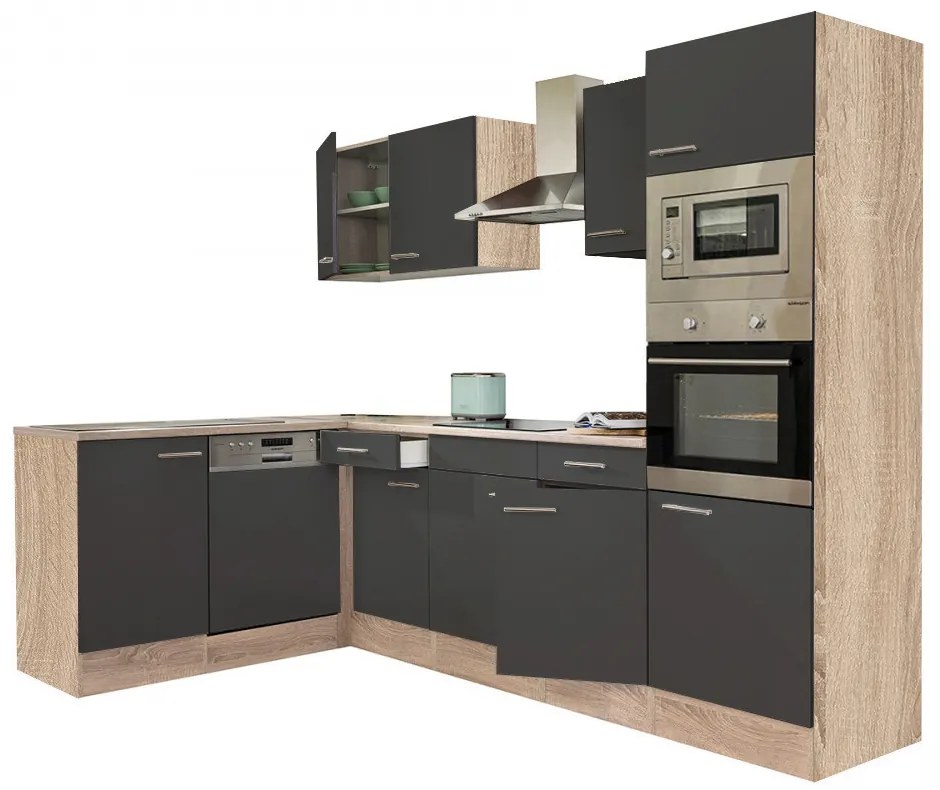 Mobilă de bucătărie Yorki 280 cu corp din stejar sonoma și față antracit satinat