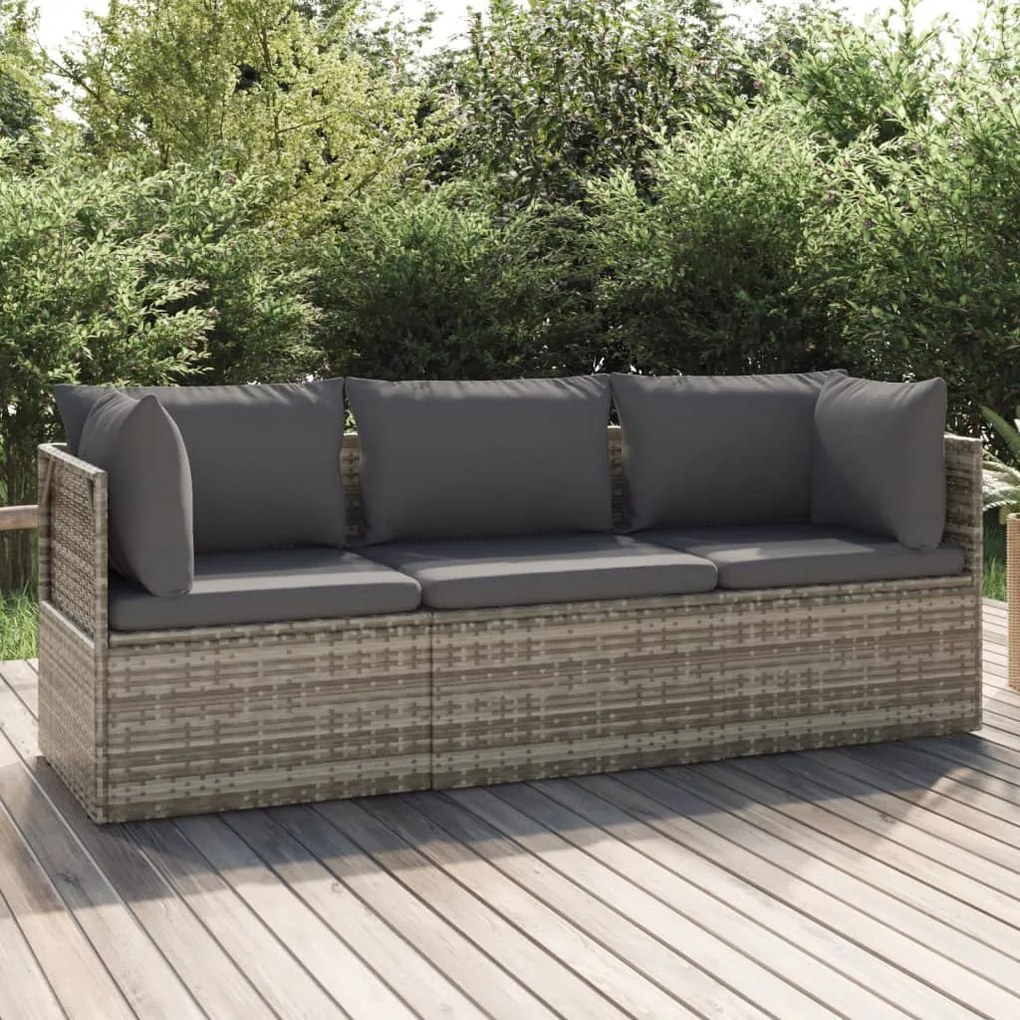 318679 vidaXL Set mobilier de grădină cu perne, 3 piese, gri, poliratan