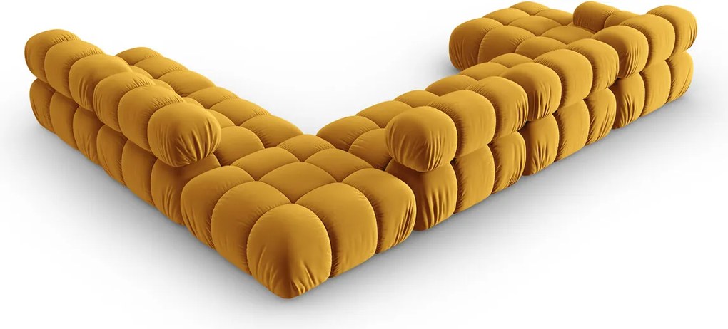 Coltar panoramic dreapta 7 locuri design modular, Bellis, Micadoni Home, BL, 376x282x70 cm, catifea, galben