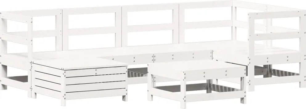 vidaXL Set canapea de grădină, 7 piese, alb, lemn masiv de pin