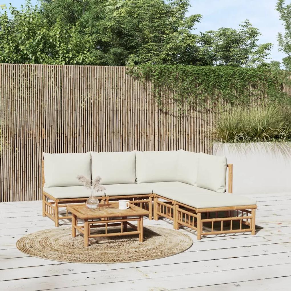 3155199 vidaXL Set mobilier de grădină cu perne alb crem, 6 piese, bambus