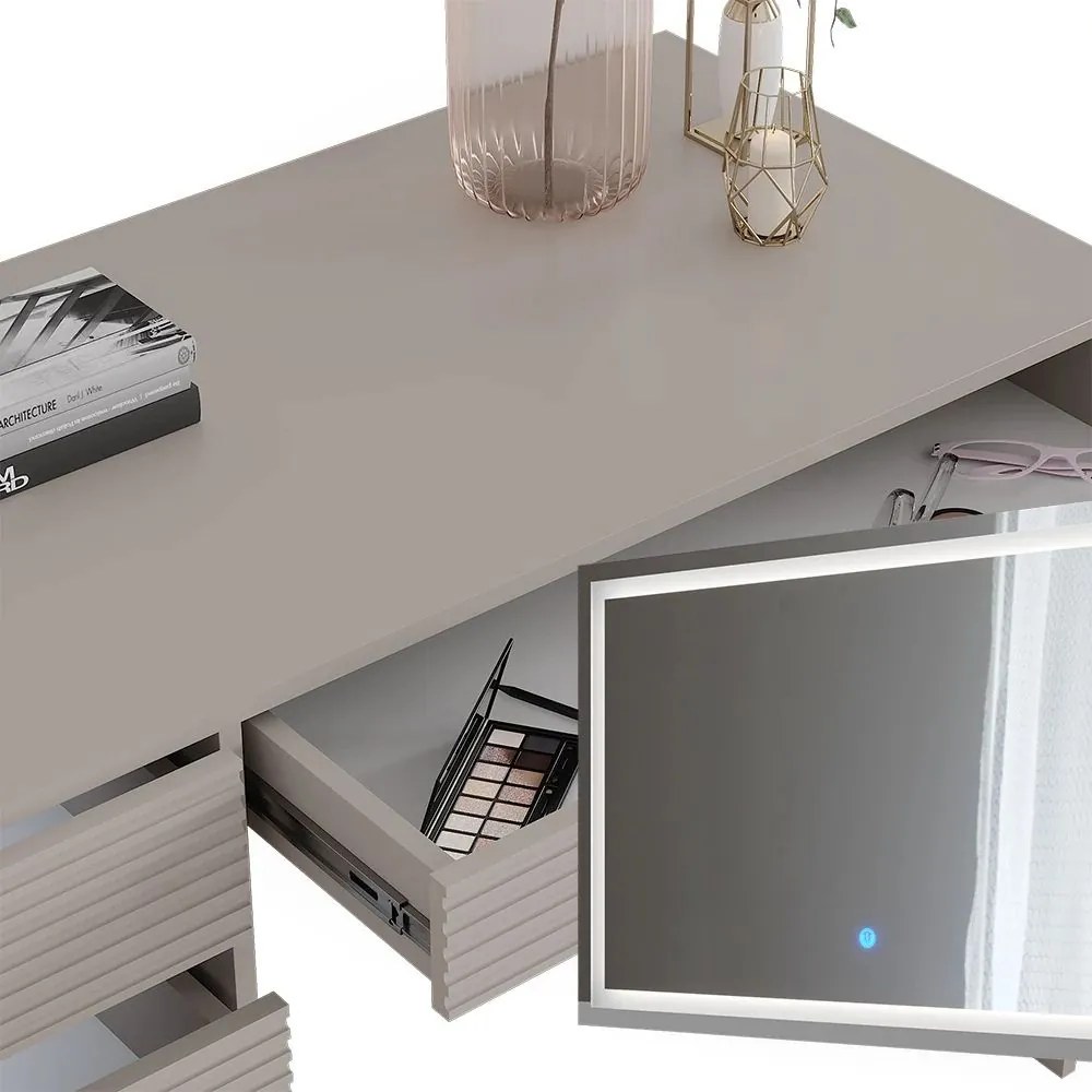 Masuta machiaj cu Oglinda LED si 5 Sertare pentru Cosmetice, Set Masa toaleta 120 cm, masuta cosmetica, vanity - SEC214