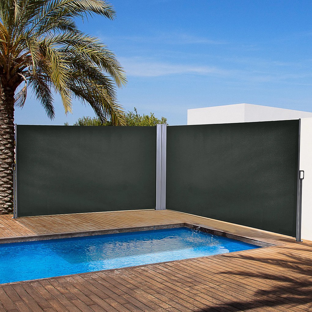 Outsunny Perdea Laterală Retractabilă cu Mâner, Paravan din Metal și Poliester 180 g/m², Anti-UV, pentru Intimitate Exterior, pentru Balcon Grădină, 600x180 cm, Gri | Aosom Romania
