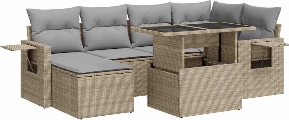 vidaXL Set canapele de grădină, 7 piese, cu perne, bej, poliratan
