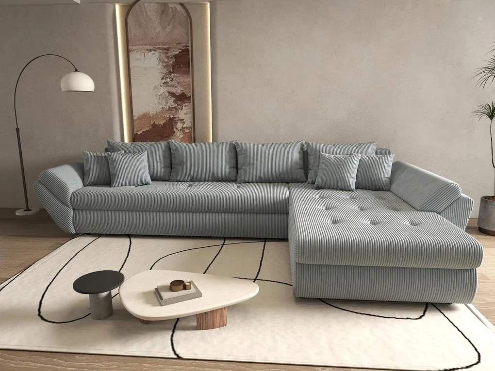 Colțar extensibil dumonde cu ladă de depozitare si sezut confortabil din spuma high-density, Loana XL Zoom Grey II 335x185 cm