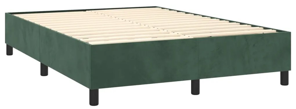 Pat box spring cu saltea, verde inchis, 140x190 cm, catifea Verde inchis, 140 x 190 cm, Culoare unica si cuie de tapiterie