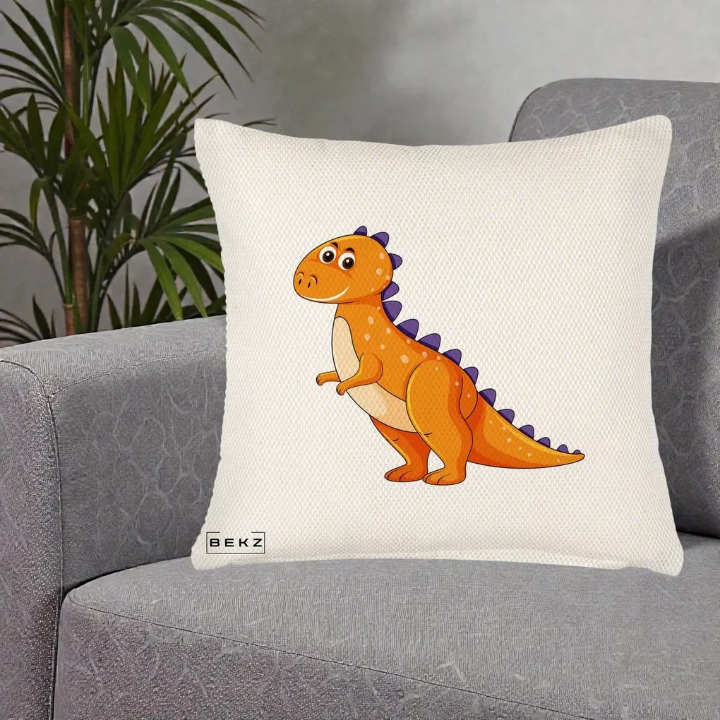 Perna Decorativa T-Rex Portocaliu, 40x40 cm, Crem Reliefat, Husa Detasabila, Perna Inclusa, BEKZ®
