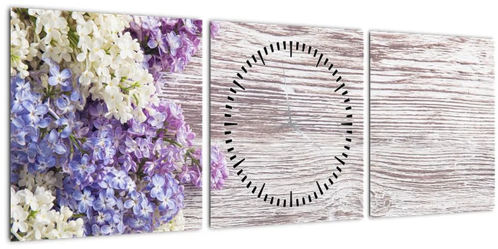 Tablou - Liliac pe lemn (cu ceas) (90x30 cm)
