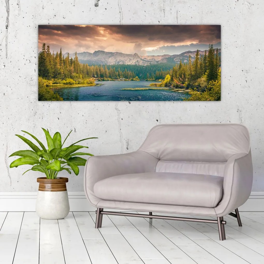 Tablou cu râu montan și munți (120x50 cm)