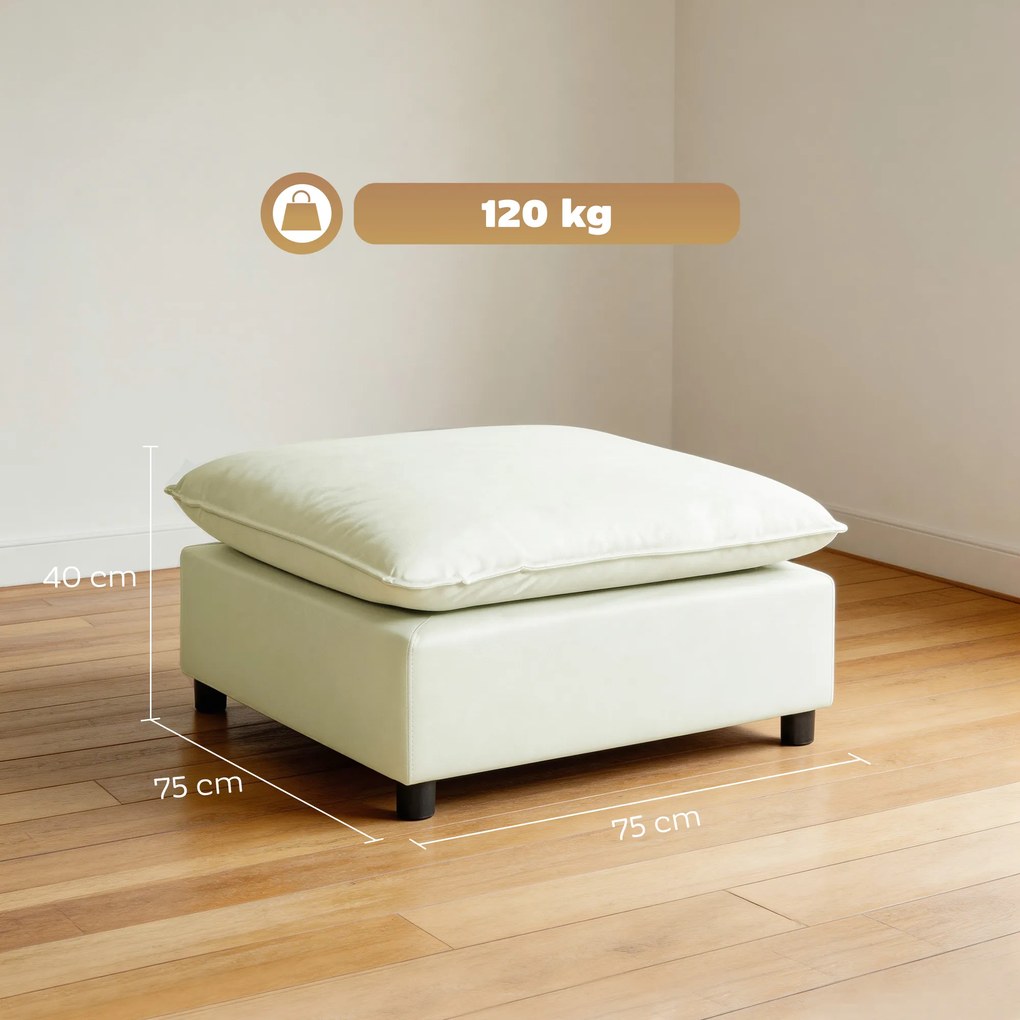 HOMCOM Taburet pentru picioare Ottoman din stofă modernă cu picioare din plastic pentru living și dormitor, 75 cm, crem | Aosom Romania