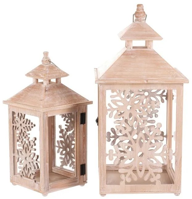 Set felinare de lemn Fulgi 2 buc., natural