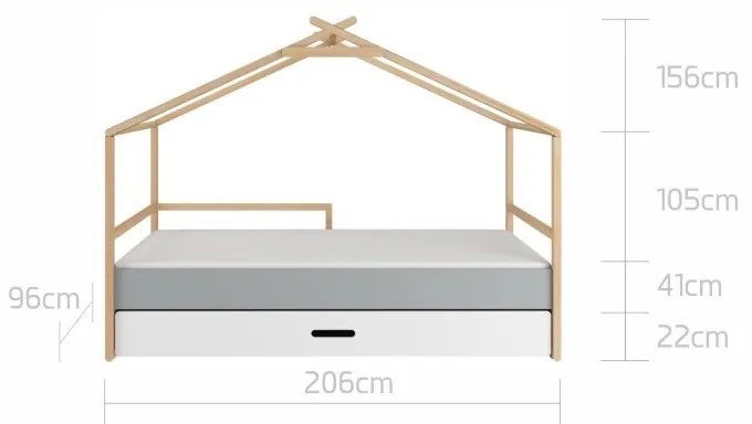 Pat copii Teepee alb/pin/gri 90x200 cm