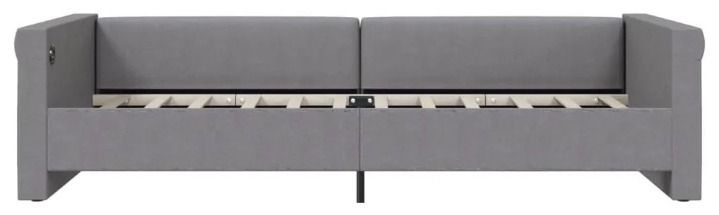 Pat de zi cu saltea si USB, gri deschis, 90x200 cm, textil Gri deschis