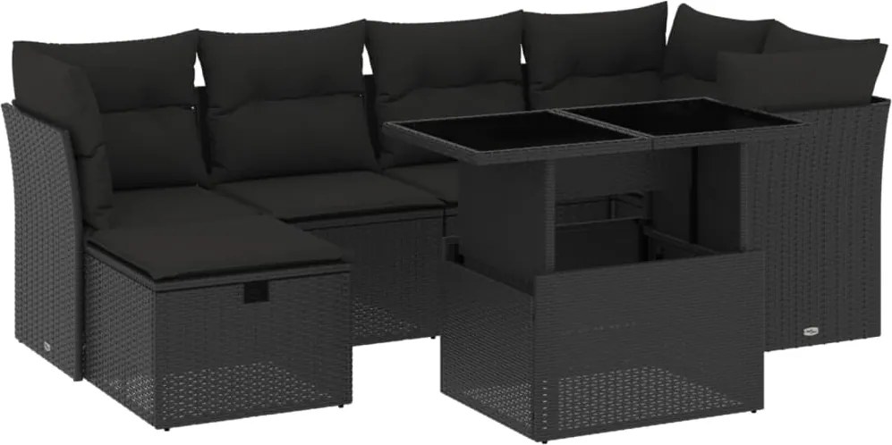 vidaXL Set canapele de grădină cu perne, 7 piese, negru, poliratan