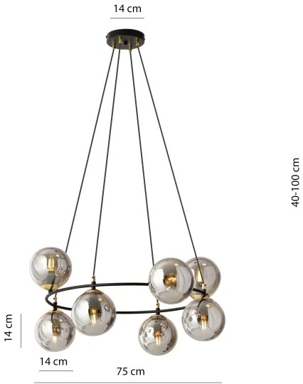 Lustră pe cablu AZURA 8xE14/10W/230V negru/gri