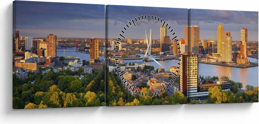 Tablou - Panorama Rotterdamului, Țările de Jos (cu ceas) (90x30 cm)