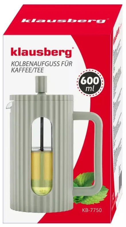 Infuzor pentru cafea/ceai Klausberg KB 7750, 0.6 l, Carcasa fara incalzire, Sticla, Verde Menta