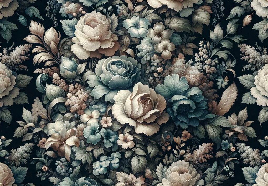 Fototapet - Perete plin de flori - albastru (147x102 cm)