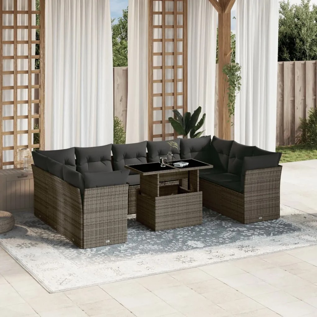 3266820 vidaXL Set mobilier de grădină cu perne, 10 piese, gri, poliratan