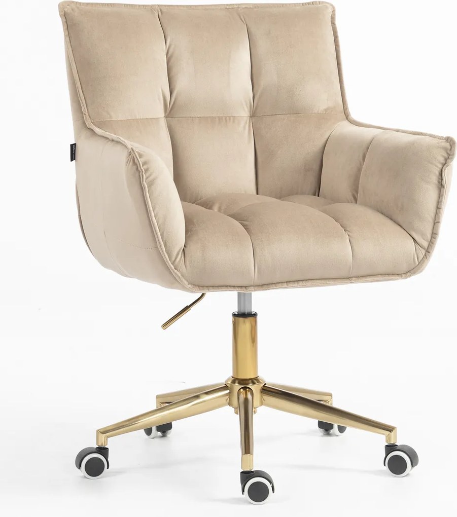 HR560K Scaun Catifea Latte cu Bază Aurie