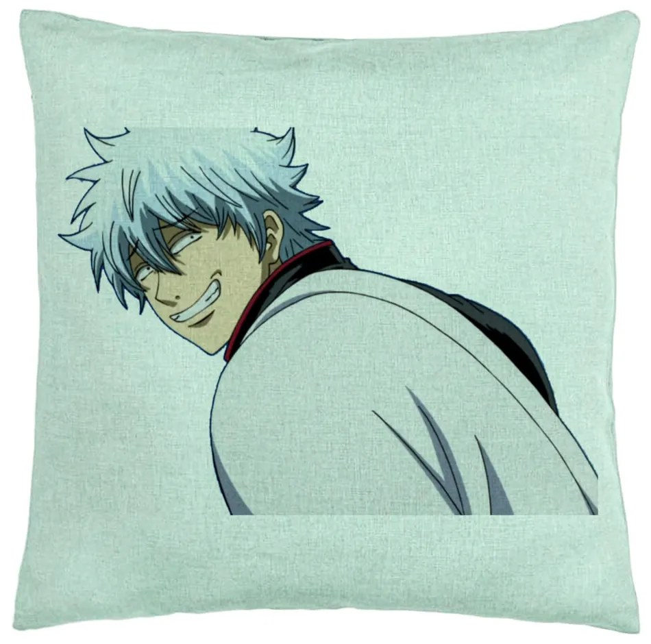 Perna Decorativa cu Gintama Gin, 40x40 cm, Verde Menta, Husa Detasabila, Burduf