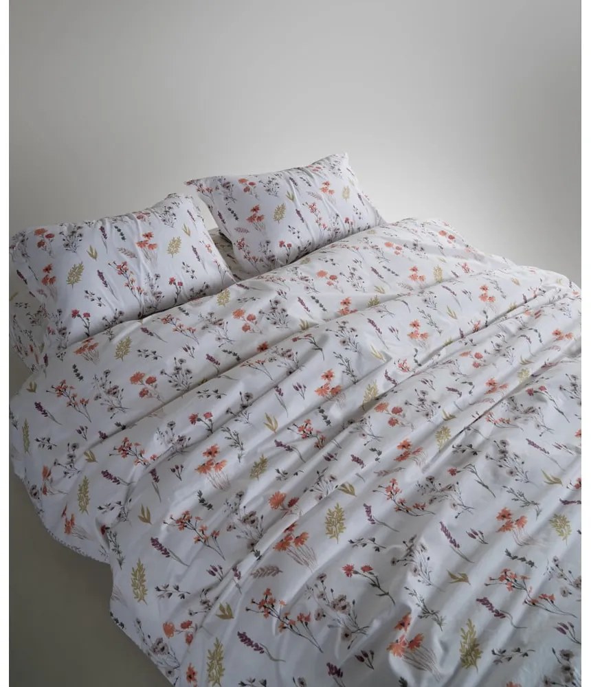 Lenjerie de pat albă din bumbac ranforcé pentru pat de o persoană 140x200 cm Floral Dance Autumn – Mila Home Luxury